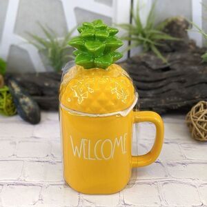 Rae Dunn WELCOME Yellow Pineapple Ceramic Mug Jar with Lid Topper